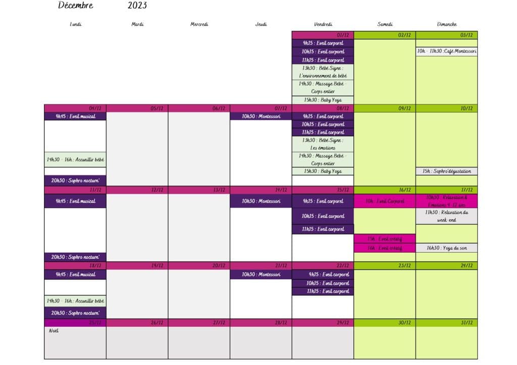 Maternelle et Ribambelle - Planning décembre 
