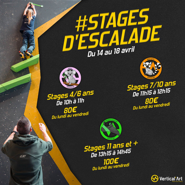 Vacances de printemps stages d’escalade pour enfants à Vertical Art