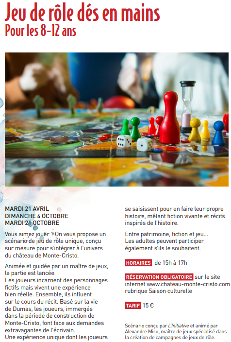 Chateau de MonteCristo - Programme 5 Jeu de role dé en mains